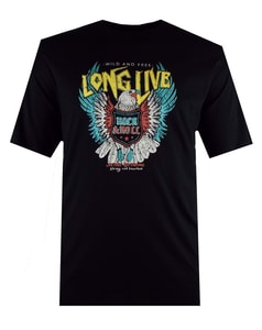 Espionage Long Live Rock and Roll Print T-Shirt Schwarz